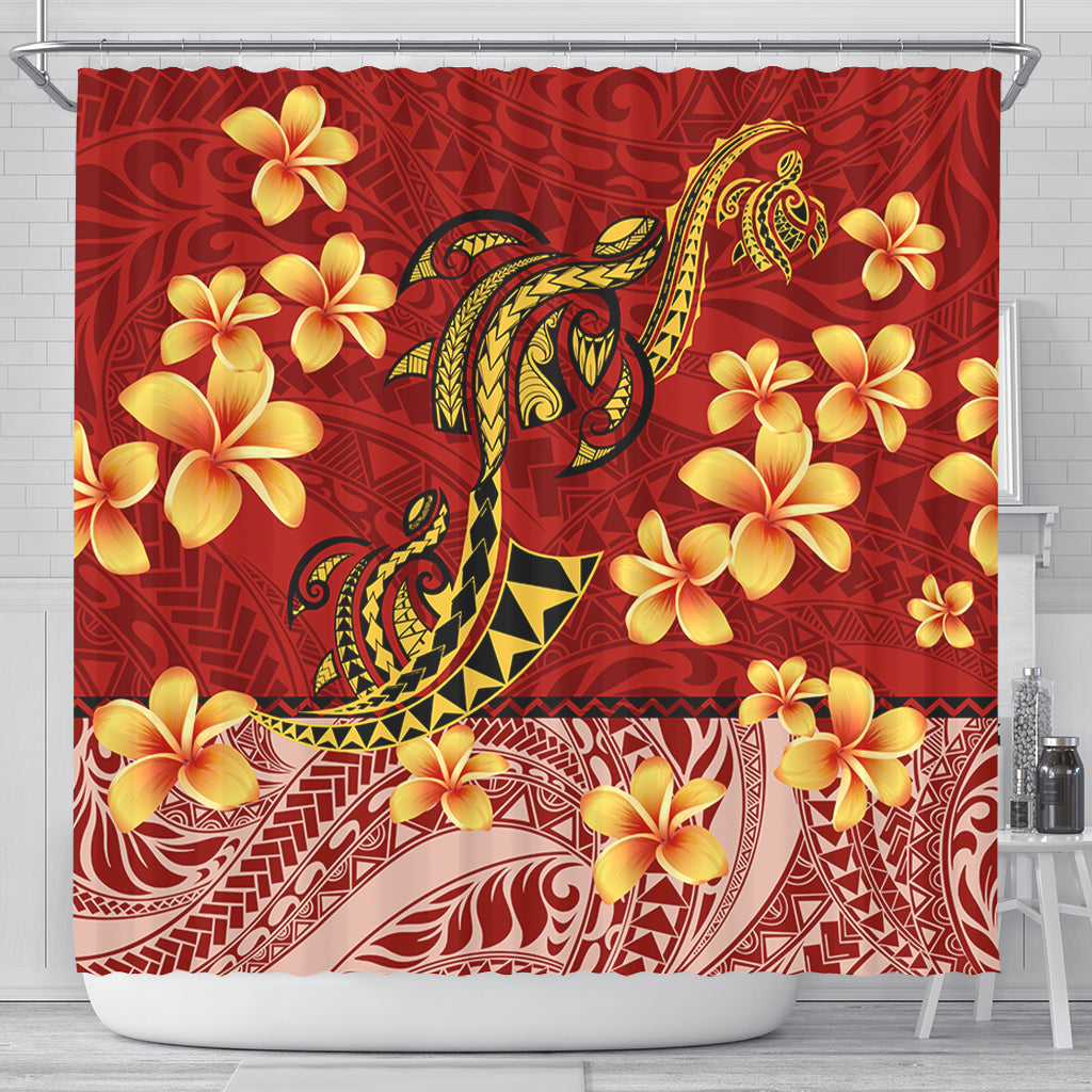 Hawaii Shower Curtain Plumeria Flower Fabric Design