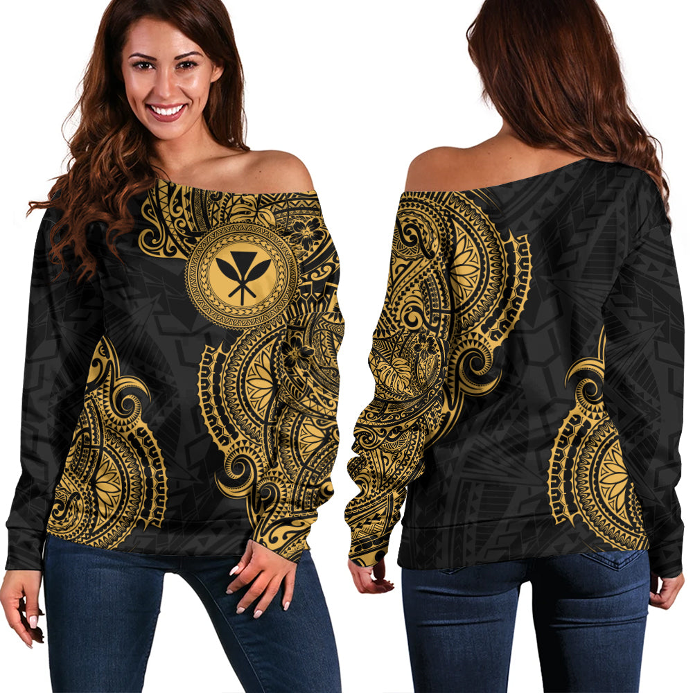Hawaii Off Shoulder Sweatshirt Tribal Polynesia Half With Seal Kanaka
