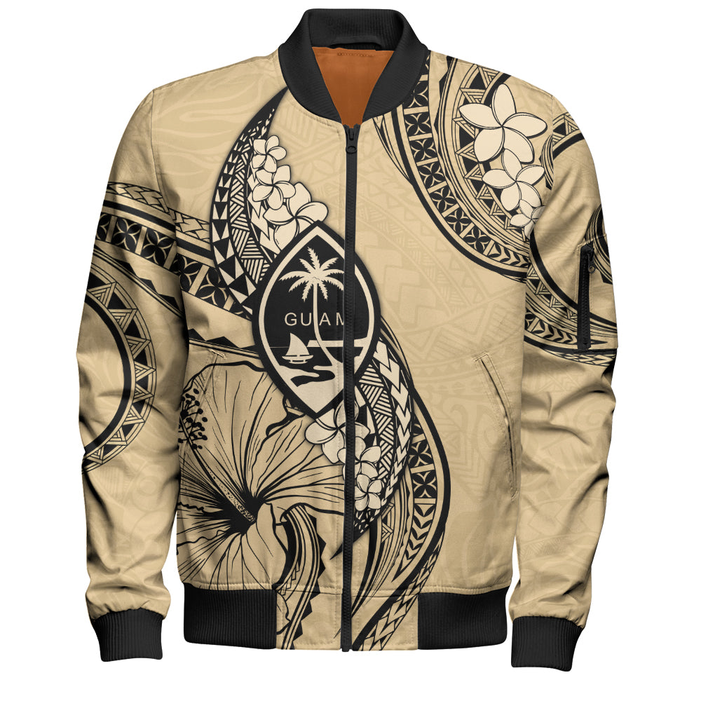 Guam Bomber Jacket Tribal Tropical Flower With Pattern Leaves