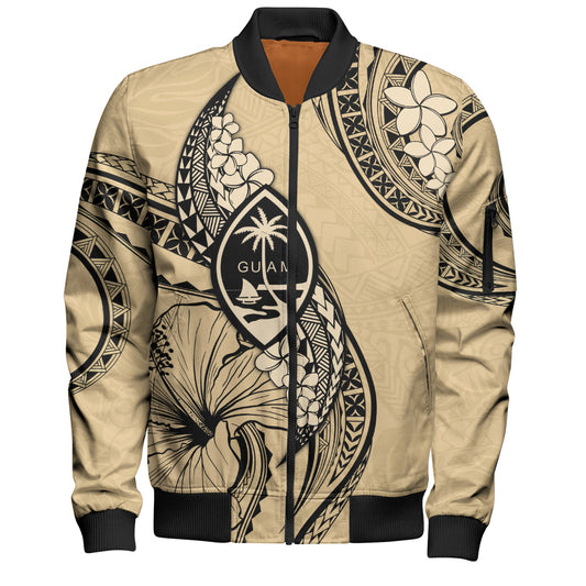Guam Bomber Jacket Tribal Tropical Flower With Pattern Leaves