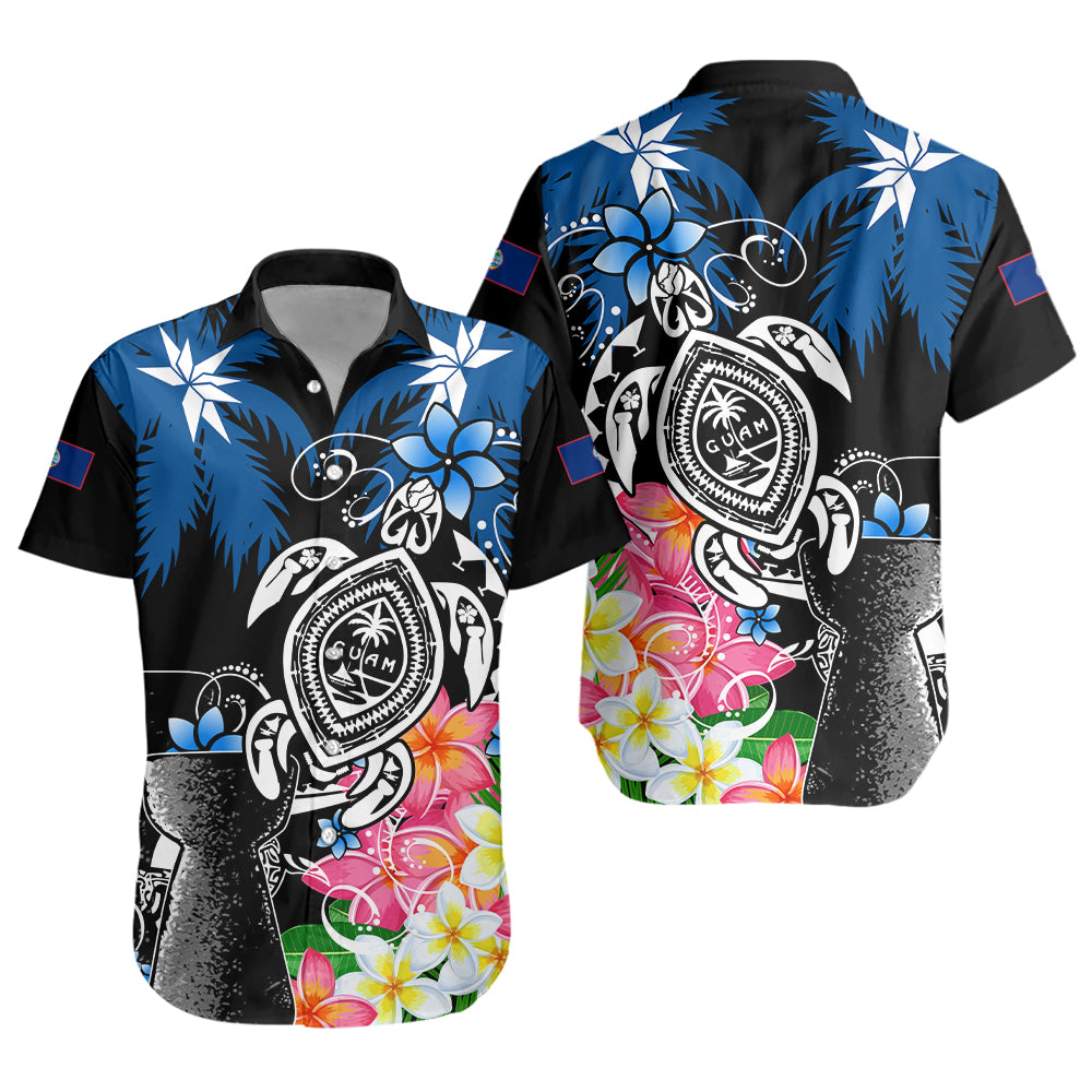 Guam Short Sleeve Shirt Chamorro With Seal Turtle Coconut Tree