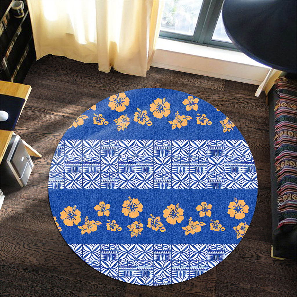 Samoa Round Rug Hibiscus Pattern Island
