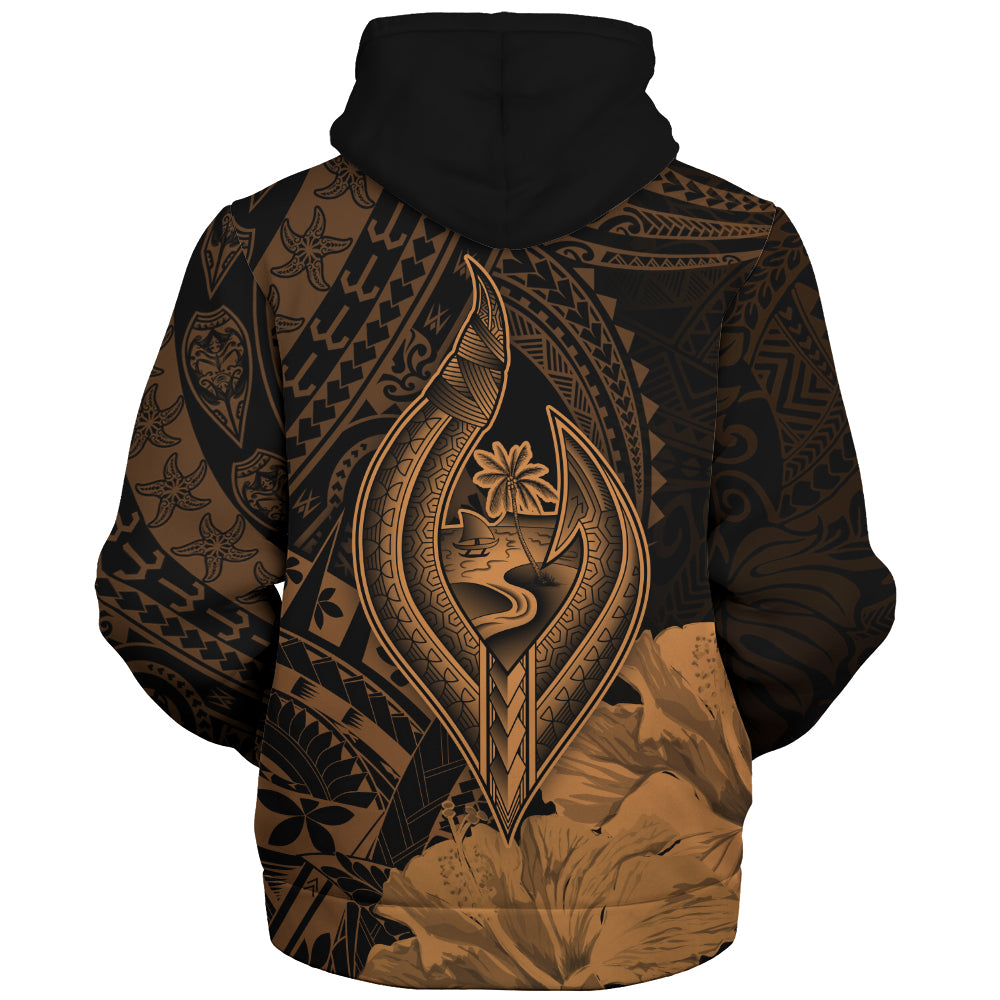 Guam Sherpa Hoodie Tribal Seal Hook Hibiscus Style