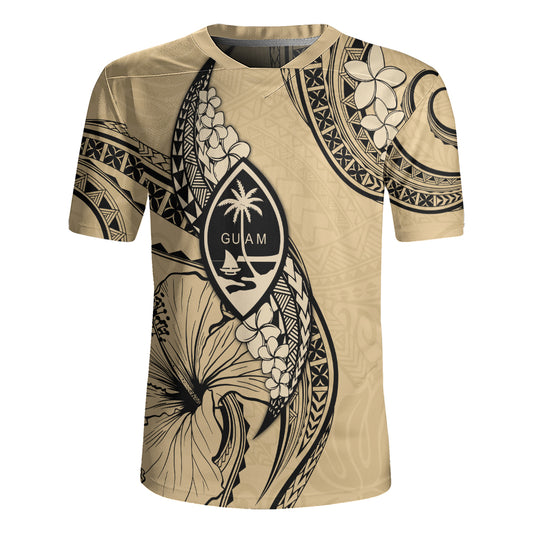 Guam Rugby Jersey Tribal Tropical Flower With Pattern Leaves