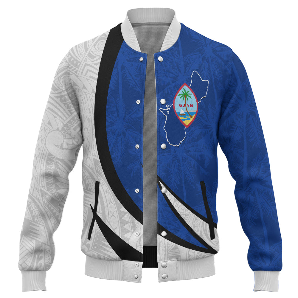 Guam Baseball Jacket Seal And Map Tribal Coconut Tree Pattern Circle Curve