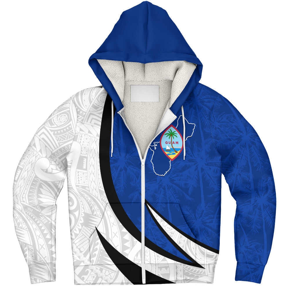 Guam Sherpa Hoodie Seal And Map Tribal Coconut Tree Pattern Circle Curve