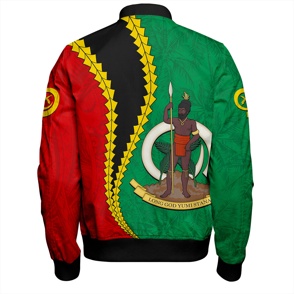 Vanuatu Bomber Jacket Tattoo With Tree Coconut Pattern