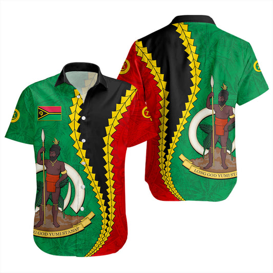 Vanuatu Short Sleeve Shirt Tattoo With Tree Coconut Pattern