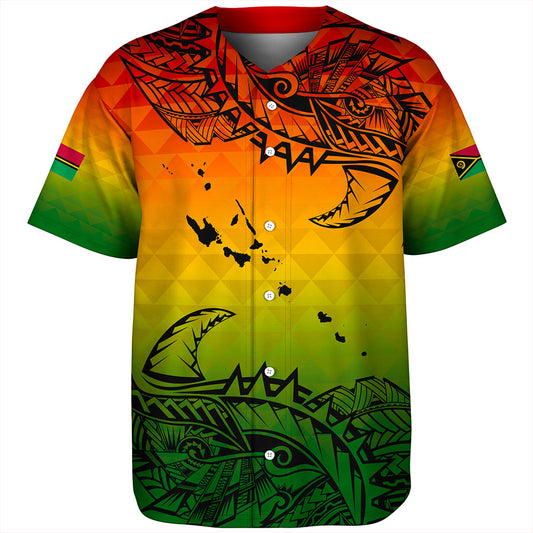 Vanuatu Baseball Shirt Polynesia Tribal Pattern With Map