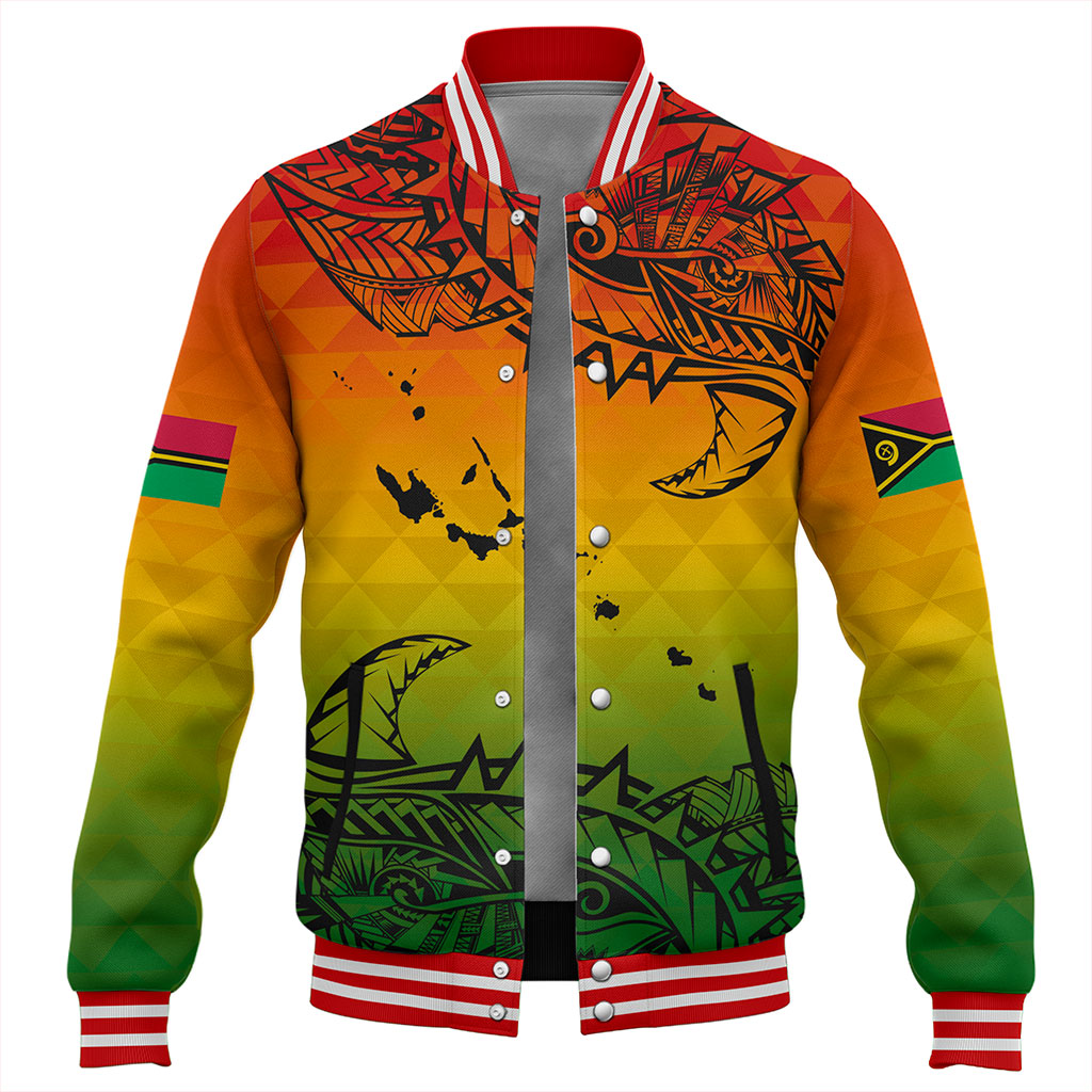 Vanuatu Baseball Jacket Polynesia Tribal Pattern With Map