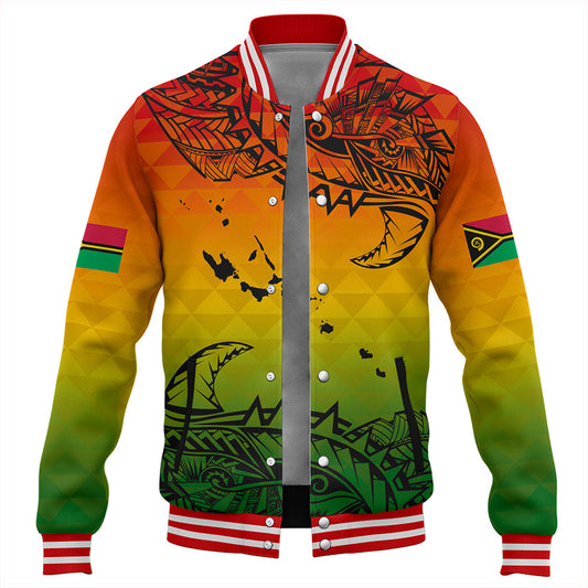 Vanuatu Baseball Jacket Polynesia Tribal Pattern With Map