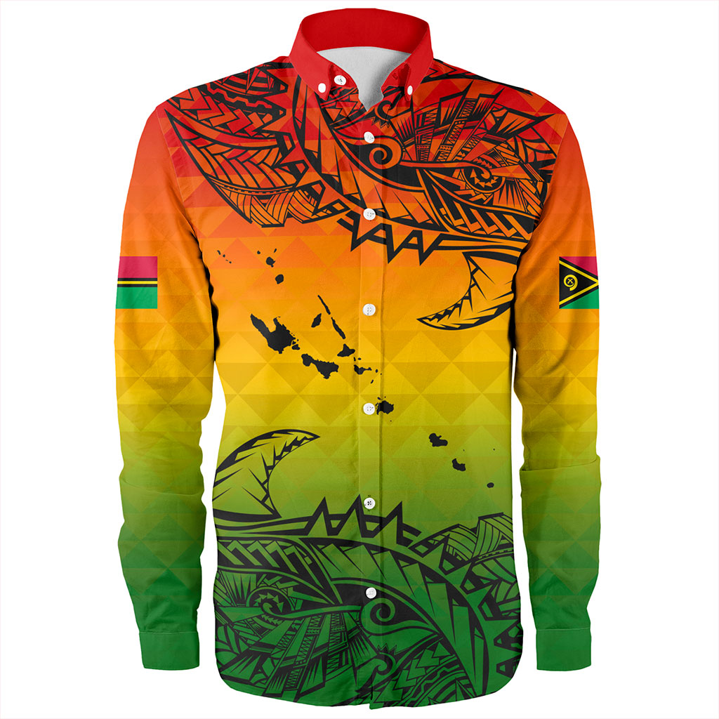 Vanuatu Long Sleeve Shirt Polynesia Tribal Pattern With Map