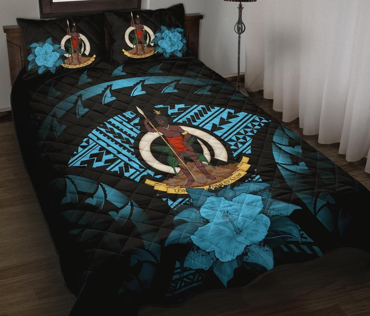 Vanuatu Polynesian Quilt Bed Set Hibiscus Blue