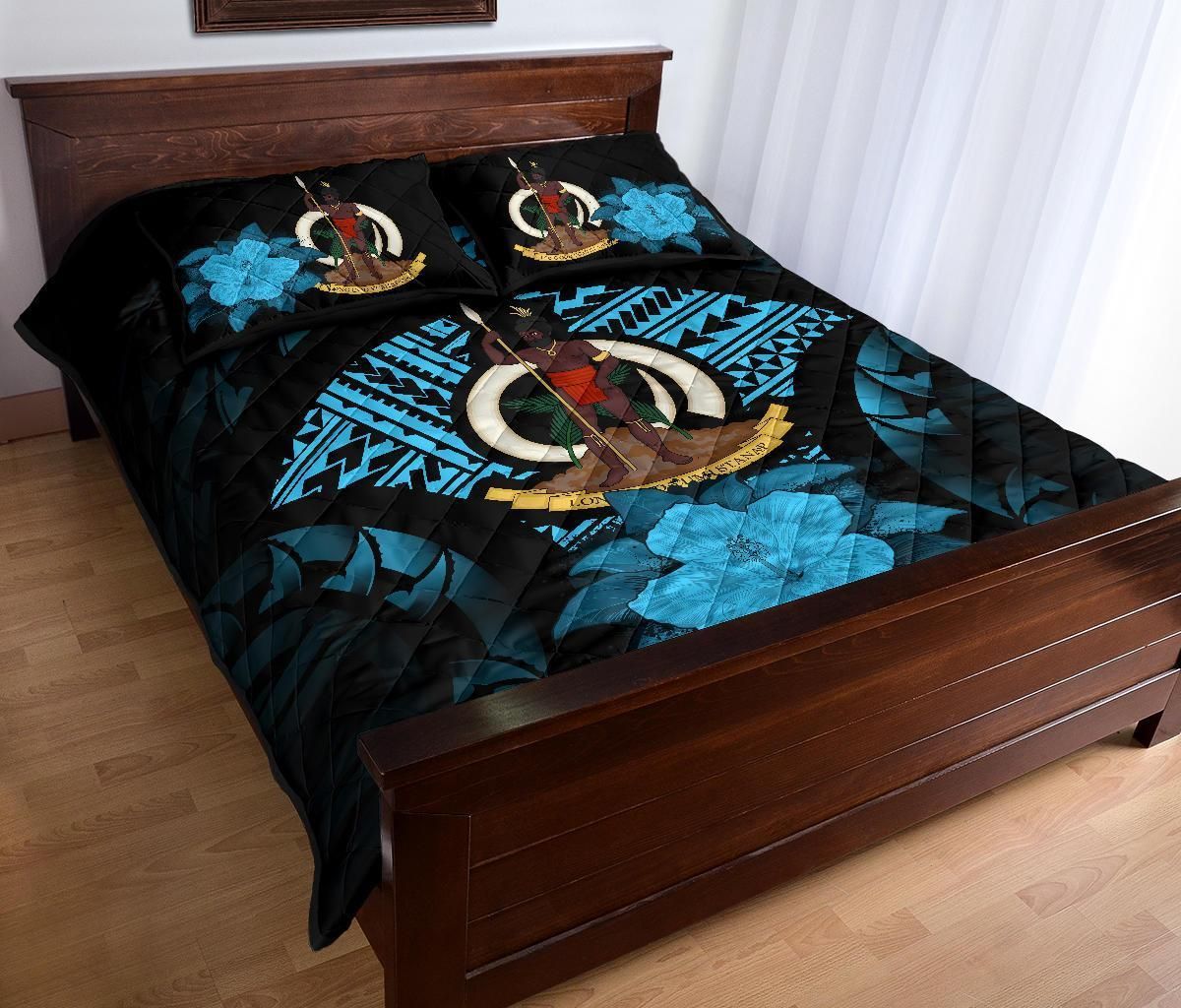 Vanuatu Polynesian Quilt Bed Set Hibiscus Blue