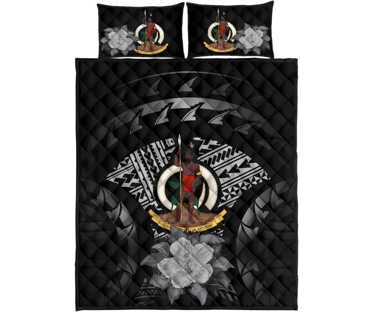 Vanuatu Polynesian Quilt Bed Set Hibiscus Gray