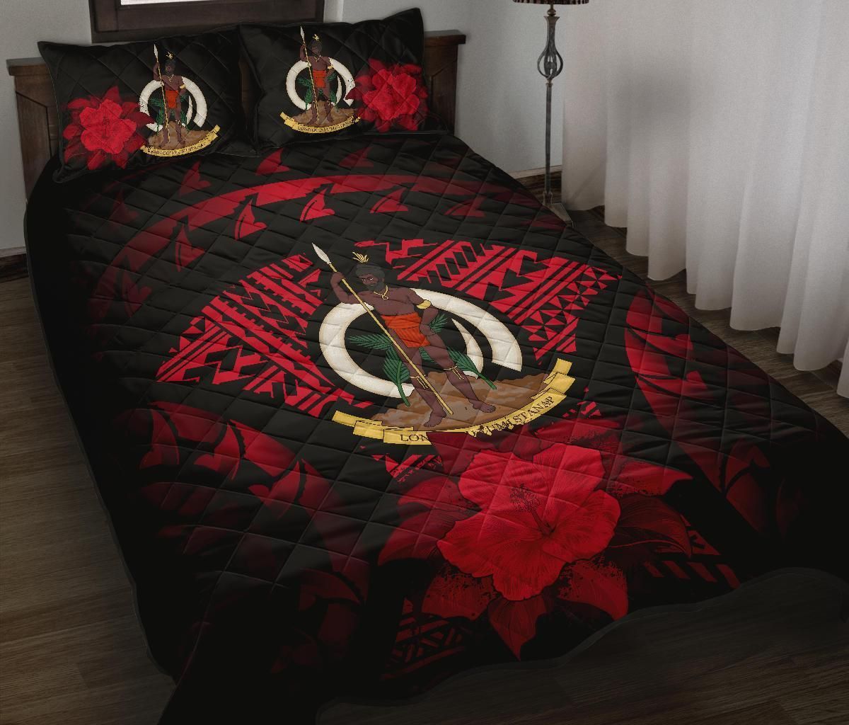 Vanuatu Polynesian Quilt Bed Set Hibiscus Red