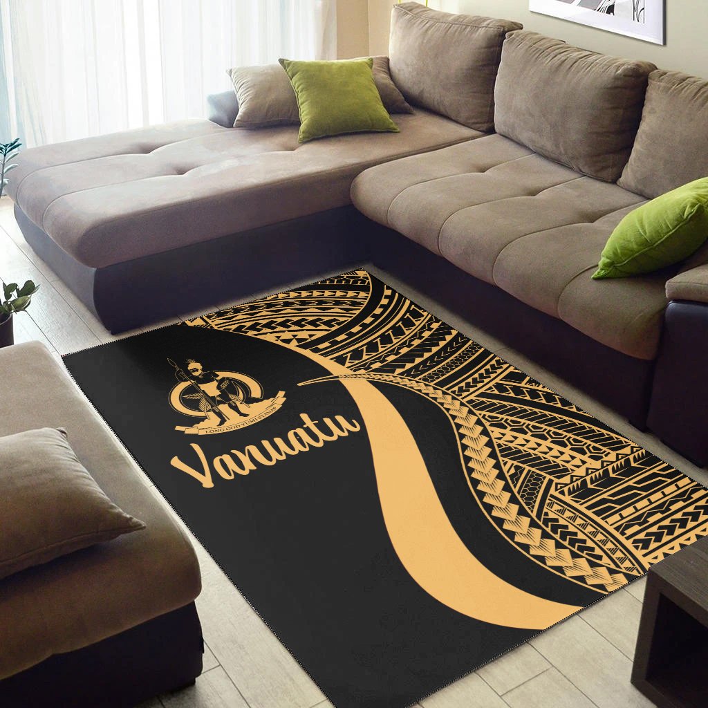 Vanuatu Area Rug - Gold Polynesian Tentacle Tribal Pattern
