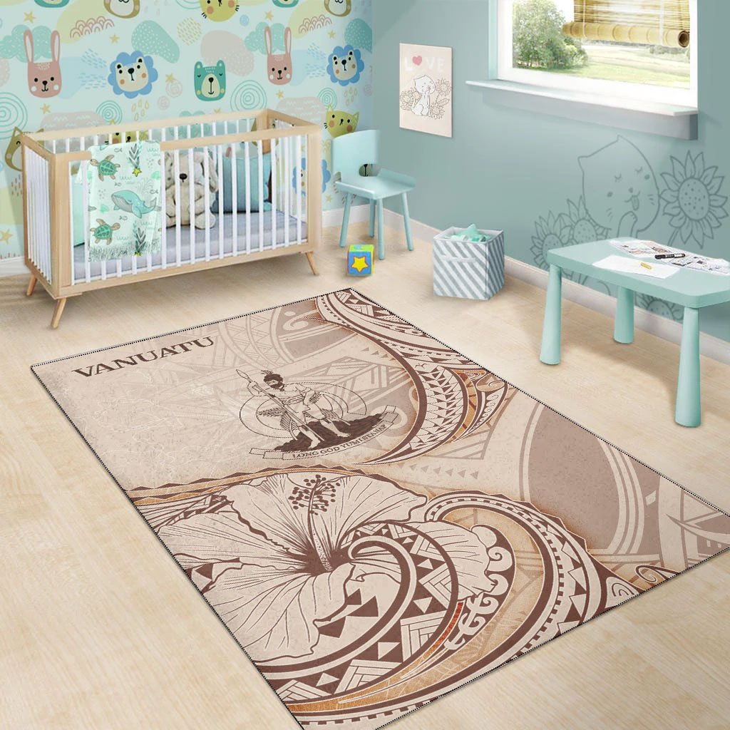 Vanuatu Area Rug - Hibiscus Flowers Vintage Style