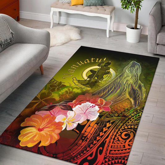 Vanuatu Area Rug - Humpback Whale with Tropical Flowers (Yellow)
