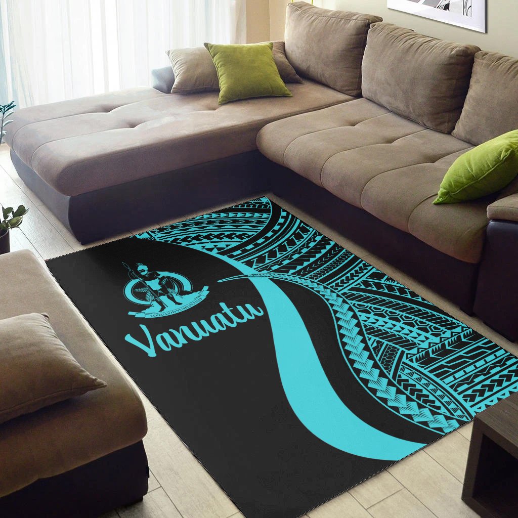 Vanuatu Area Rug - Turquoise Polynesian Tentacle Tribal Pattern