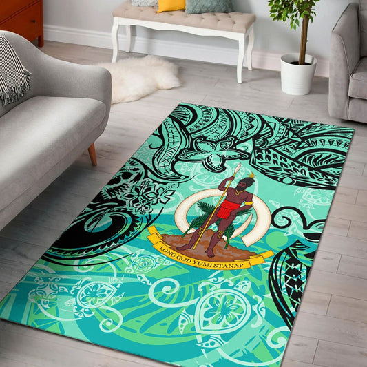 Vanuatu Area Rug - Vintage Floral Pattern Green Color