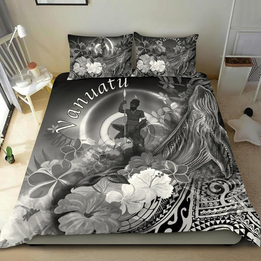 Vanuatu Bedding Set - Humpback Whale With Tropical Flowers (White)