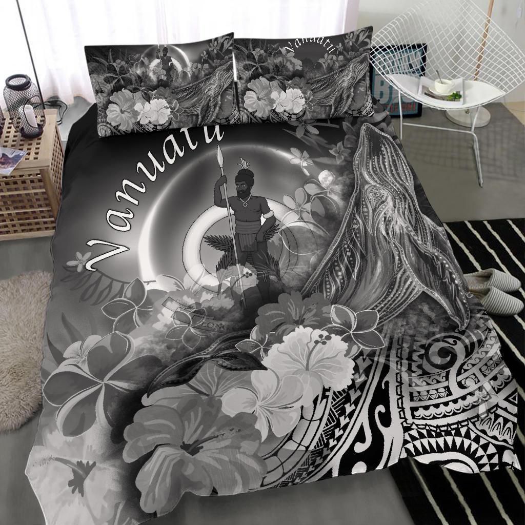 Vanuatu Bedding Set - Humpback Whale With Tropical Flowers (White)