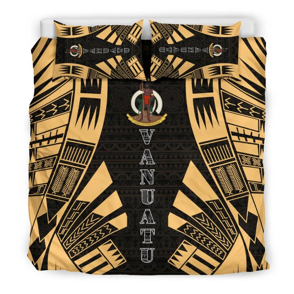 Vanuatu Duvet Cover Set - Polynesian Tattoo Gold