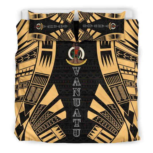 Vanuatu Duvet Cover Set - Polynesian Tattoo Gold