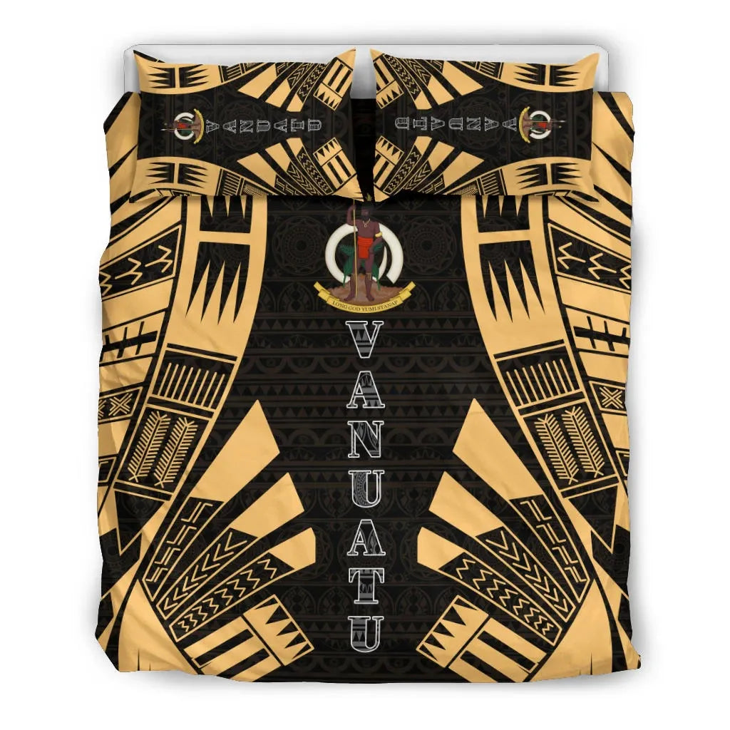 Vanuatu Duvet Cover Set - Polynesian Tattoo Gold