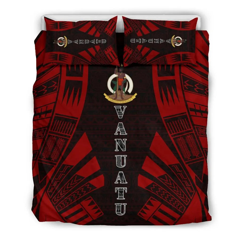 Vanuatu Duvet Cover Set - Polynesian Tattoo Red