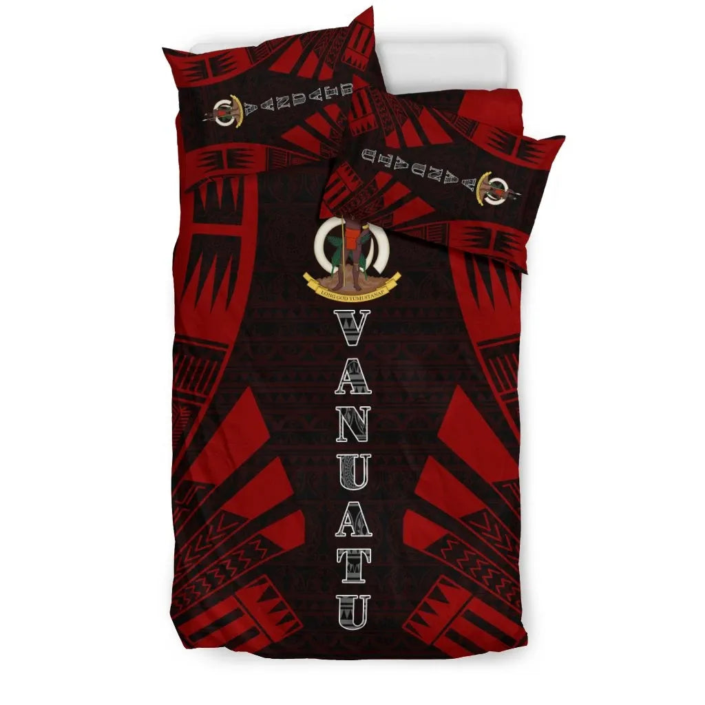 Vanuatu Duvet Cover Set - Polynesian Tattoo Red