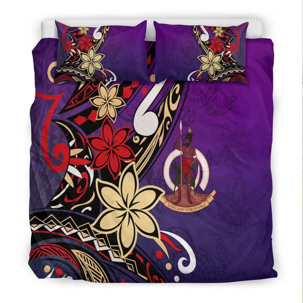 Vanuatu Bedding Set - Tribal Flower With Special Turtles Purple Color
