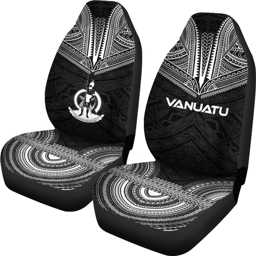 Vanuatu Car Seat Cover - Vanuatu Coat Of Arms Polynesian Chief Tattoo Black Version