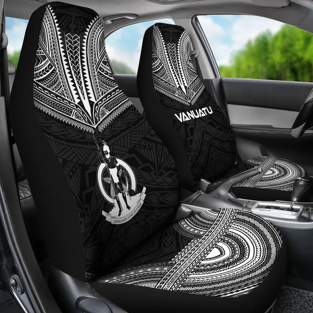 Vanuatu Car Seat Cover - Vanuatu Coat Of Arms Polynesian Chief Tattoo Black Version