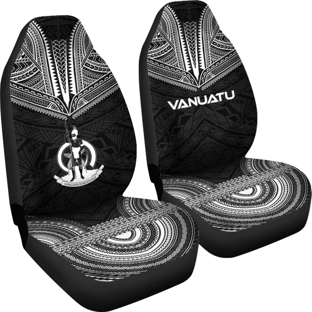 Vanuatu Car Seat Cover - Vanuatu Coat Of Arms Polynesian Chief Tattoo Black Version