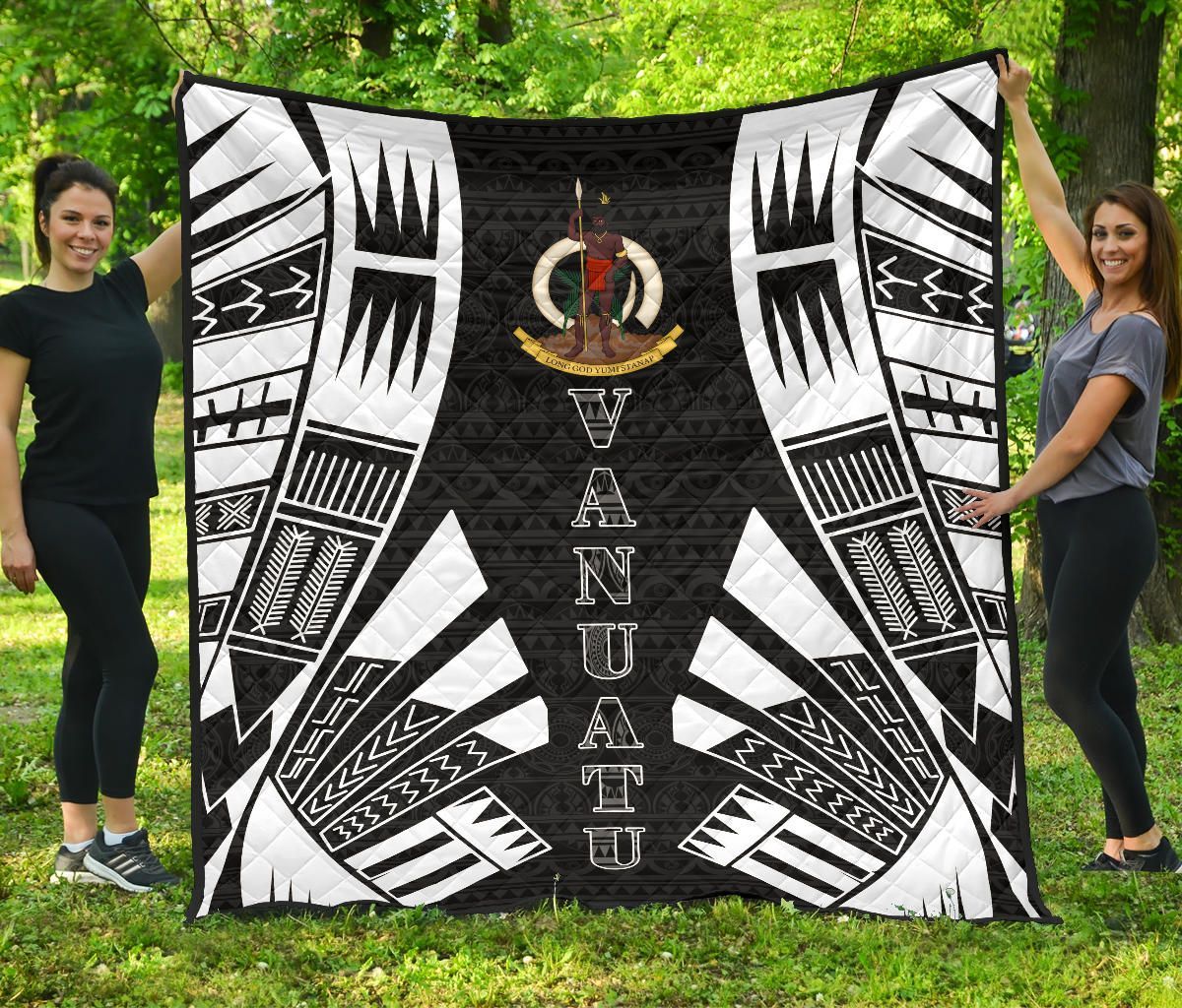 Vanuatu Premium Quilt - Vanuatu Coat Of Arms Polynesian White Tattoo
