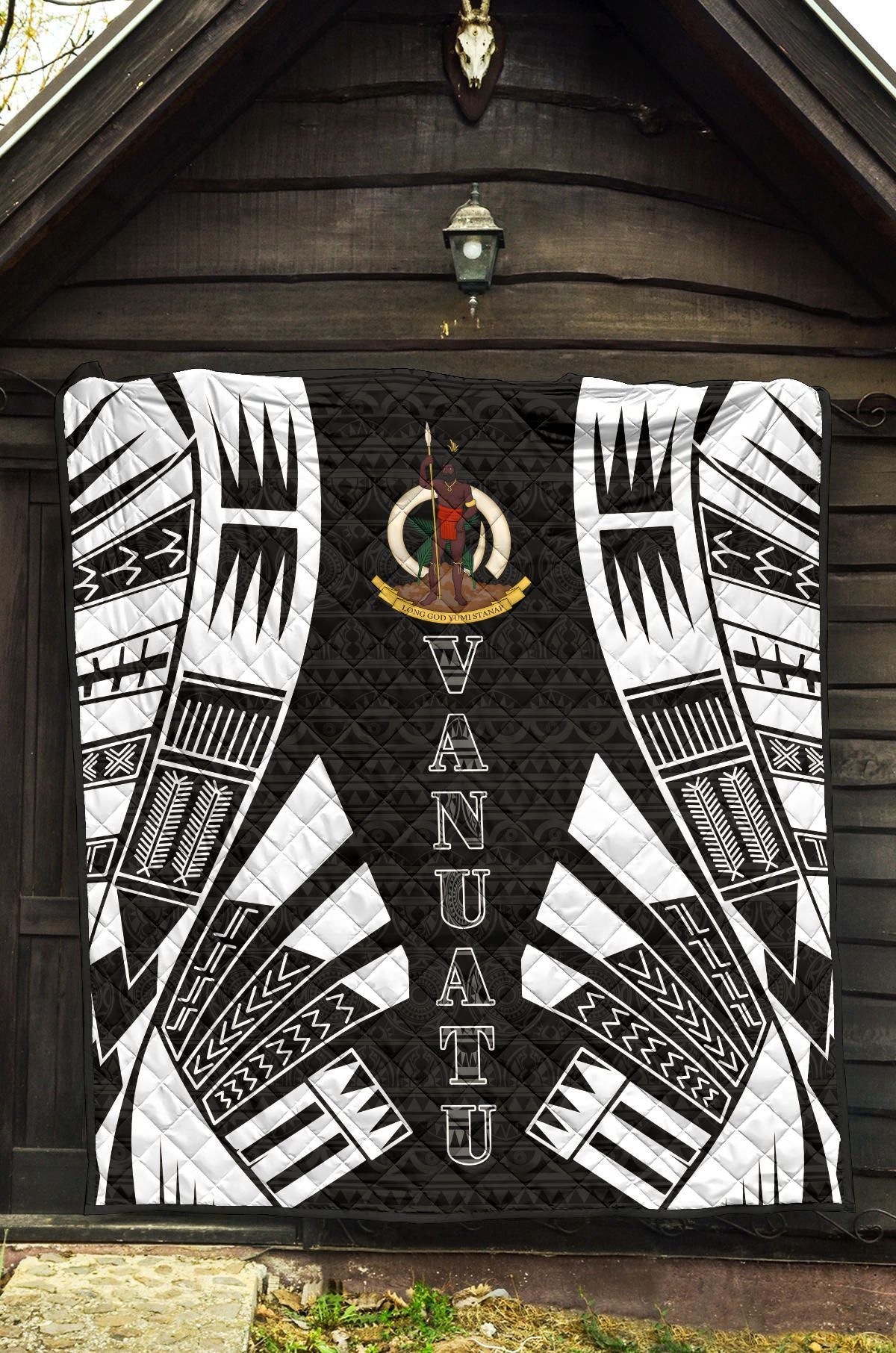 Vanuatu Premium Quilt - Vanuatu Coat Of Arms Polynesian White Tattoo