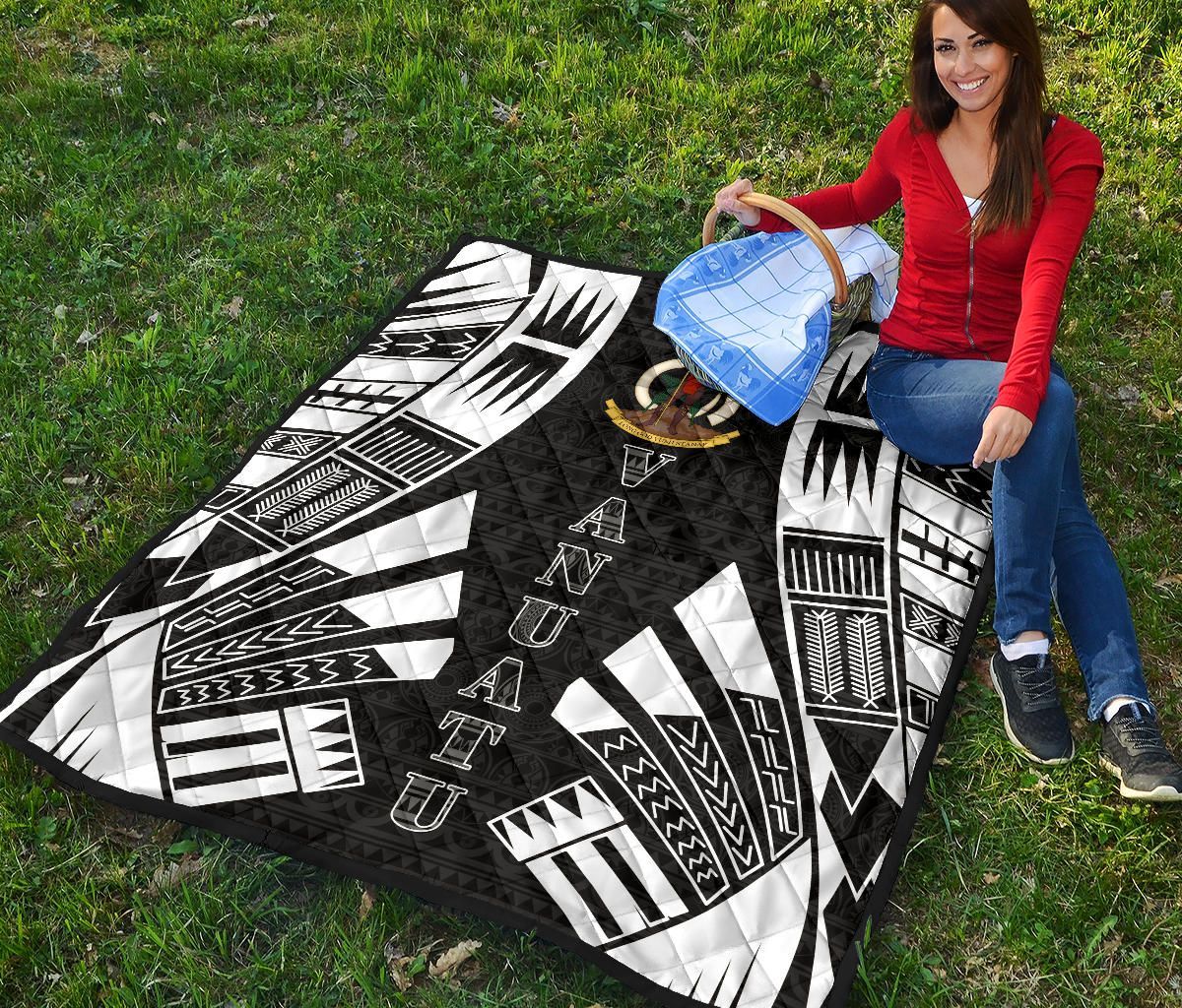 Vanuatu Premium Quilt - Vanuatu Coat Of Arms Polynesian White Tattoo