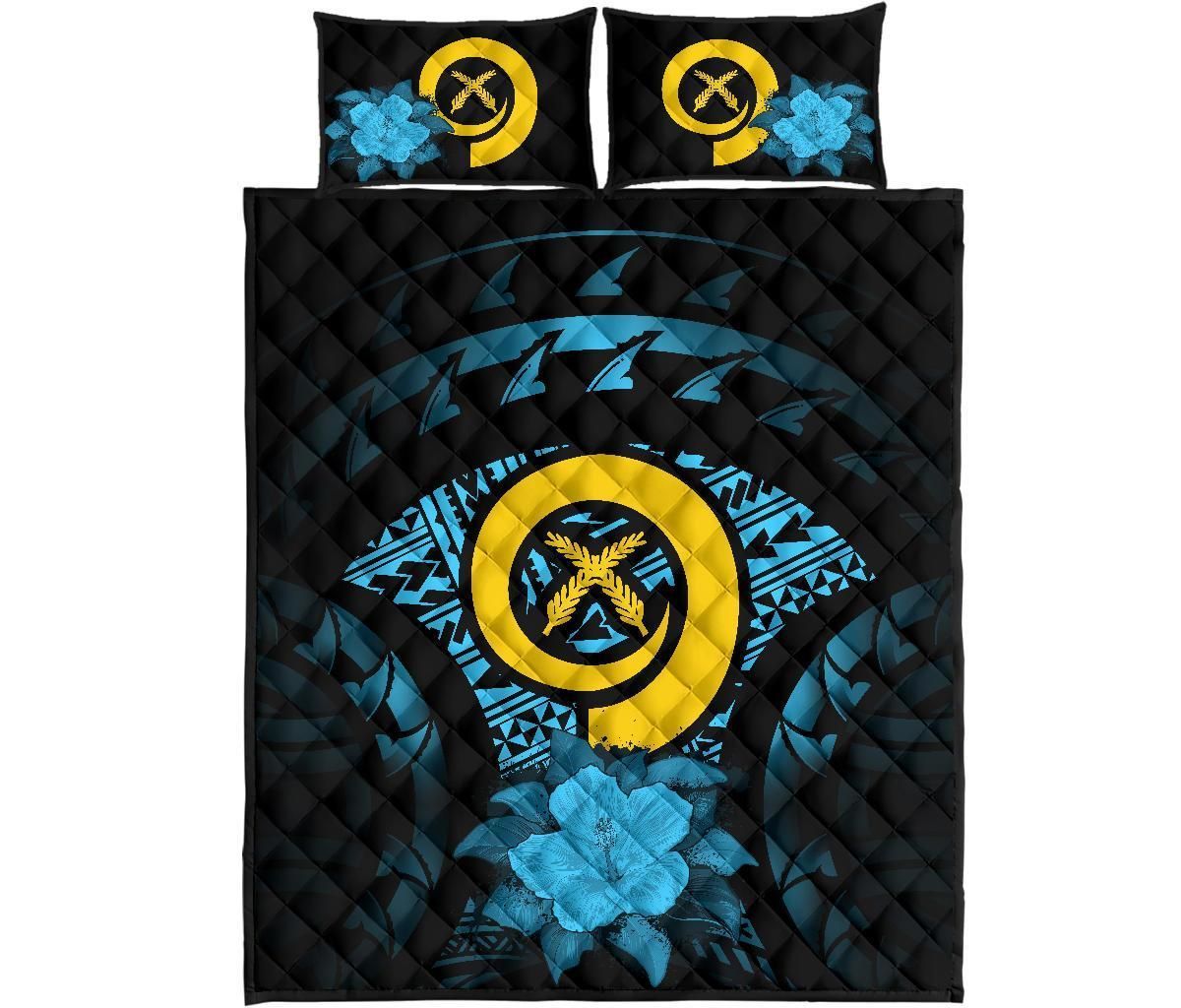 Vanuatu Polynesian Quilt Bed Set Hibiscus Blue
