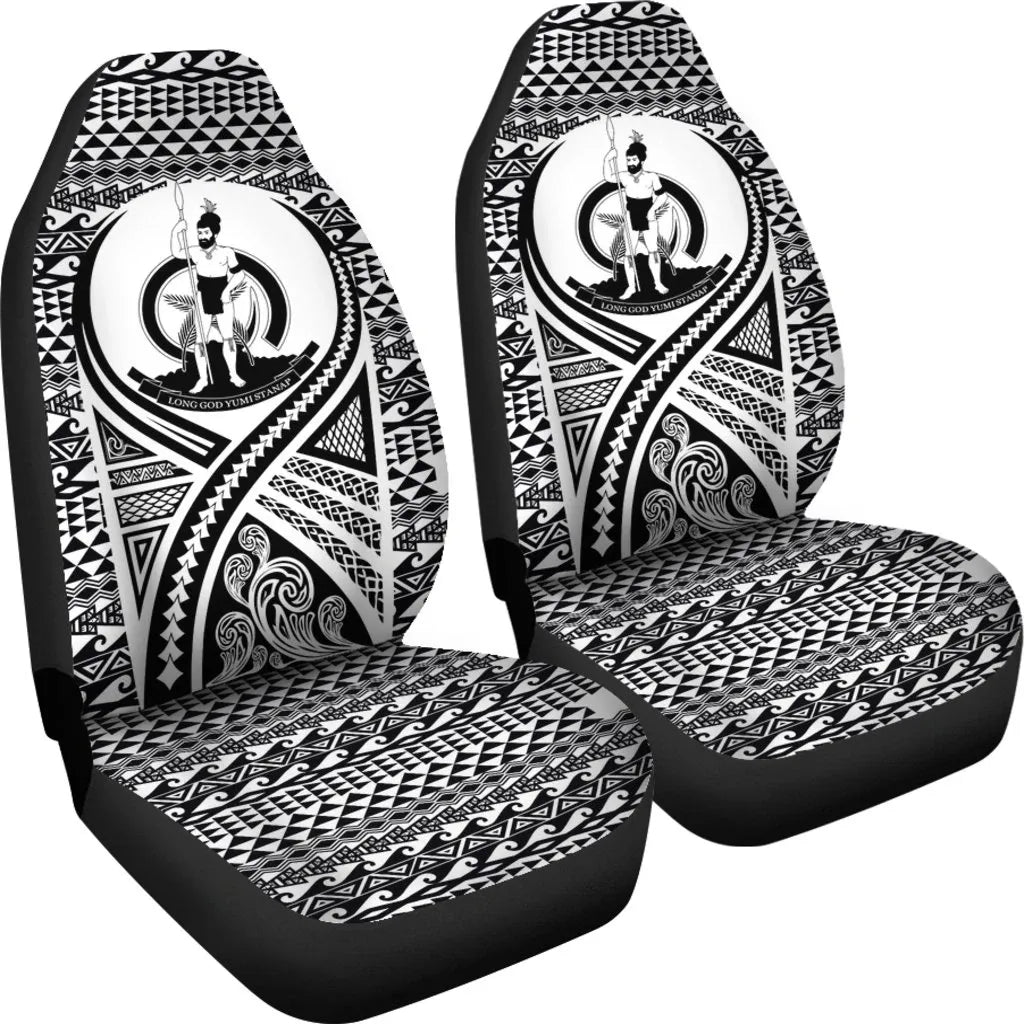 Vanuatu Car Seat Cover - Vanuatu Coat Of Arms Polynesian Tattoo Black