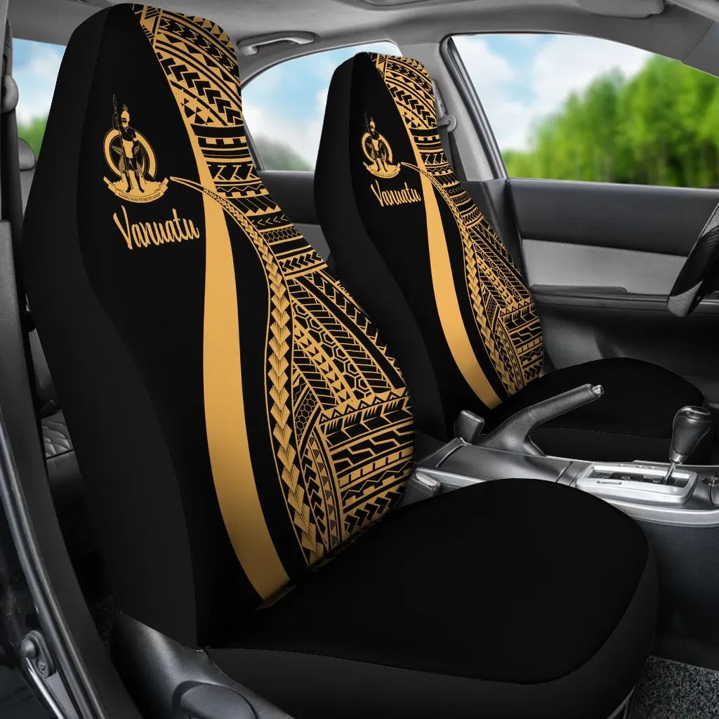 Vanuatu Car Seat Covers - Gold Polynesian Tentacle Tribal Pattern