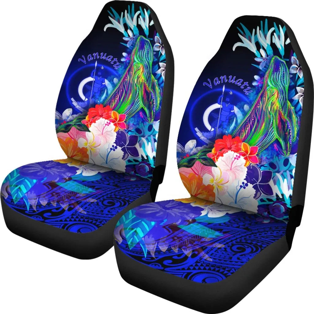 Vanuatu Car Seat Covers - Humpback Whale with Tropical Flowers (Blue)