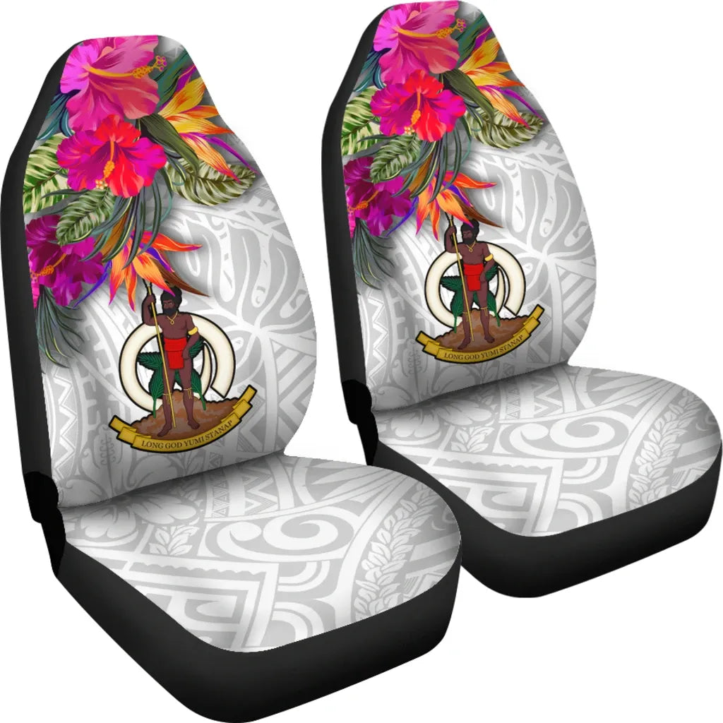 Vanuatu Car Seat Covers Polynesian Hibiscus White Pattern