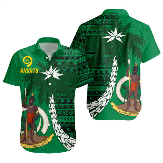 Vanuatu Short Sleeve Shirt Coat Of Arms Tree Coconut