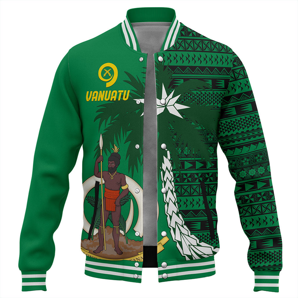 Vanuatu Baseball Jacket Coat Of Arms Tree Coconut