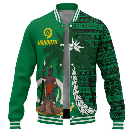 Vanuatu Baseball Jacket Coat Of Arms Tree Coconut