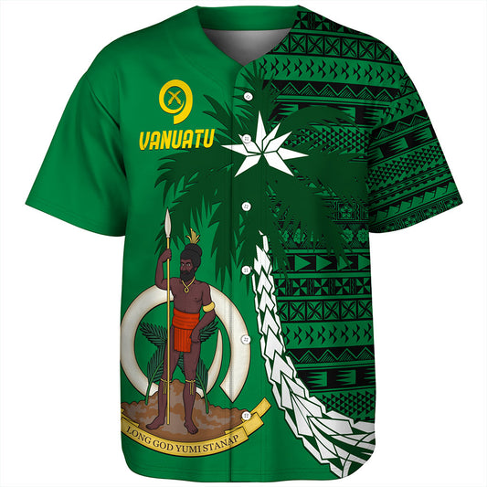 Vanuatu Baseball Shirt Coat Of Arms Tree Coconut