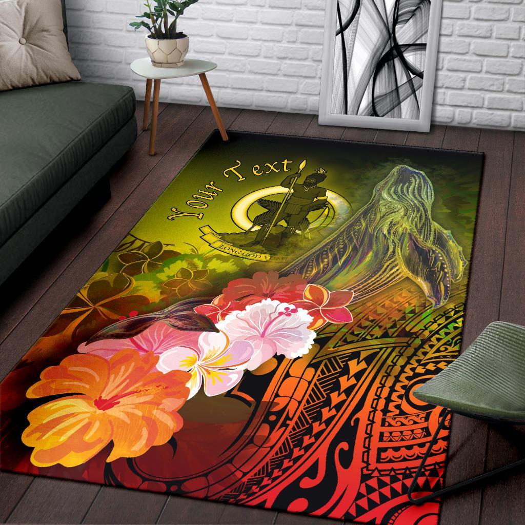 Vanuatu Custom Personalised Area Rug - Humpback Whale with Tropical Flowers (Yellow)