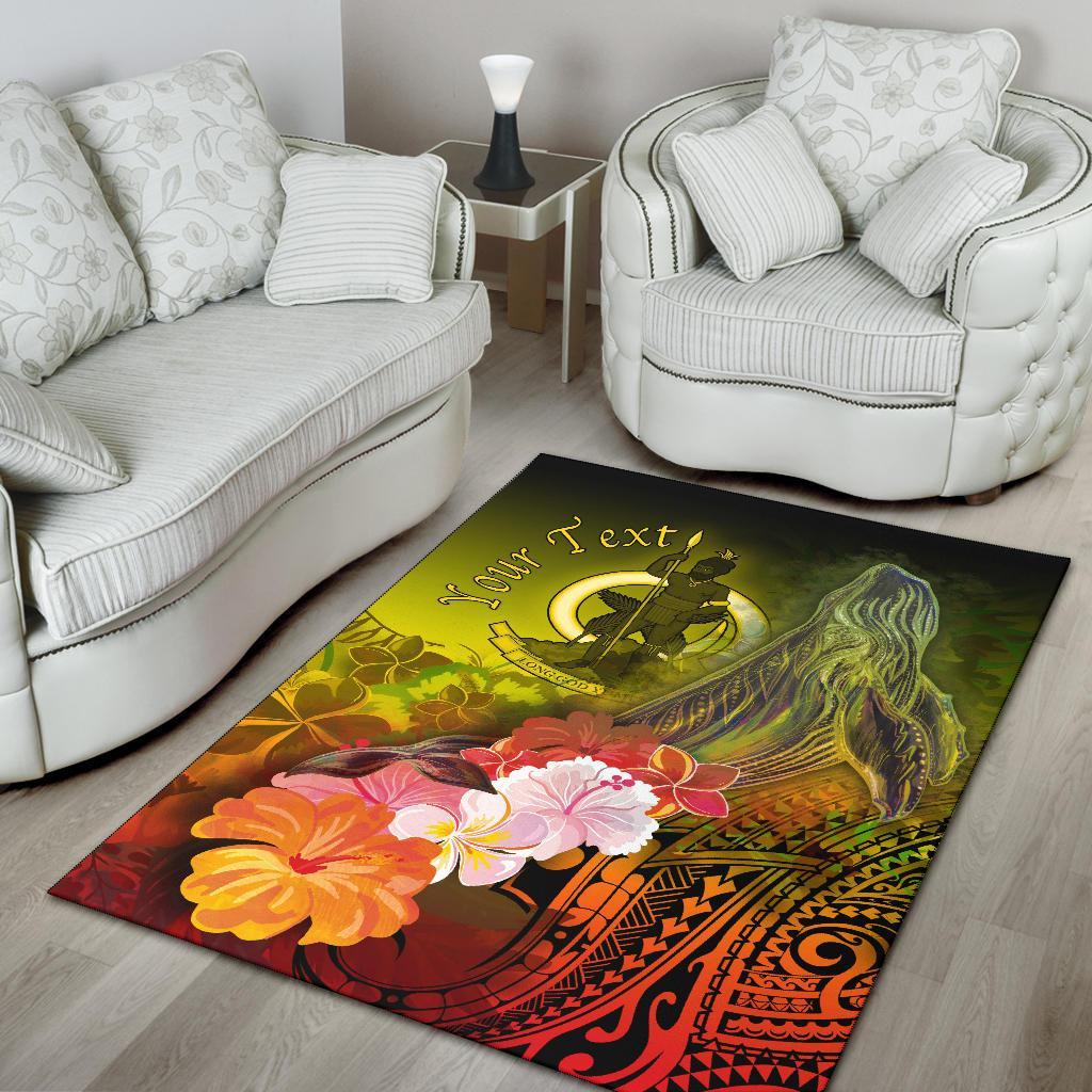 Vanuatu Custom Personalised Area Rug - Humpback Whale with Tropical Flowers (Yellow)